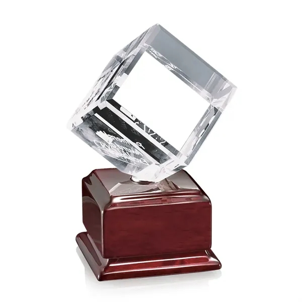 Optical crystal cube award on Radison rosewood base.... from ASI 84592 St Regis Group / St Regis