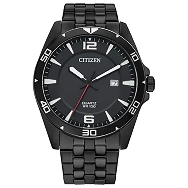 Men's quartz watch with clean black dial, stainless-steel case, and bracelet.... from ASI 86230 Selco