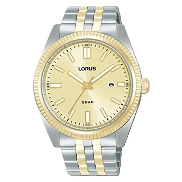 Two-tone gold and stainless steel watch with coin edge bezel available... from ASI 86230 Selco