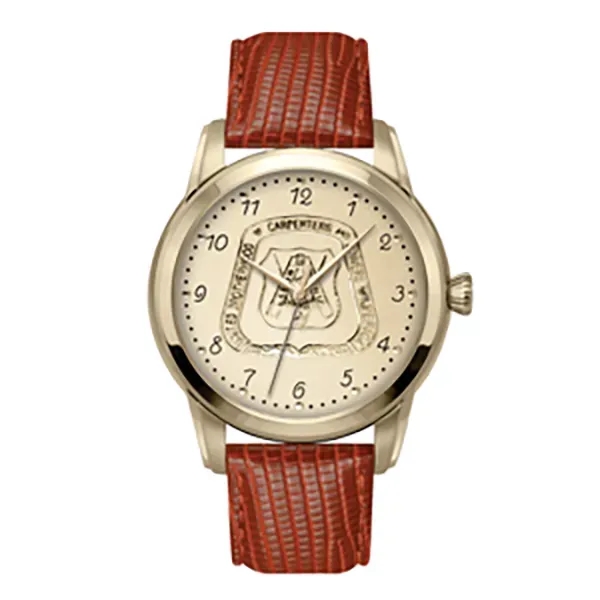 Men's leather strap watch with stainless steel case, medallion dial, and... from ASI 86230 Selco