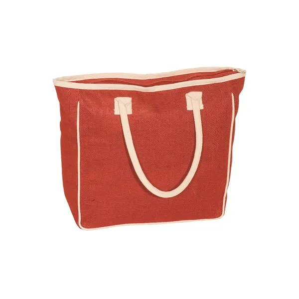 Jute and cotton canvas tote bag with large zippered main compartment,... from ASI 79530 Prime Line