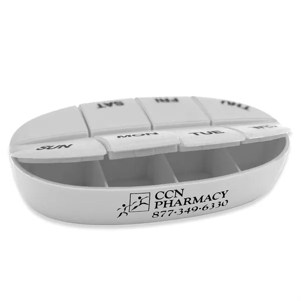 Oval pillbox with eight separate compartments; offered in multiple colors... from ASI 54040 Fey Promo / Mi Line by Fey