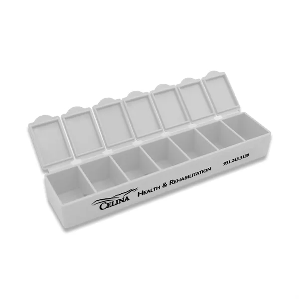 Pillbox with seven separate compartments; offered in several product colors... from ASI 54040 Fey Promo / Mi Line by Fey