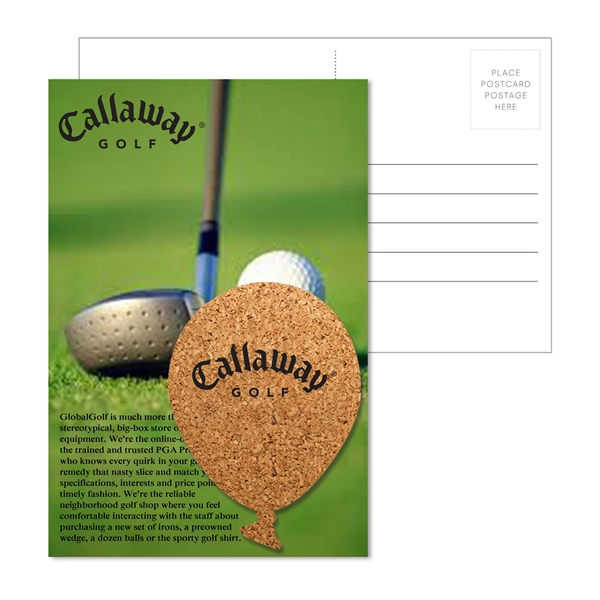 Customizable 6" x 4" full-color postcard with balloon-shaped cork coaster in... from ASI 90807 Tekweld