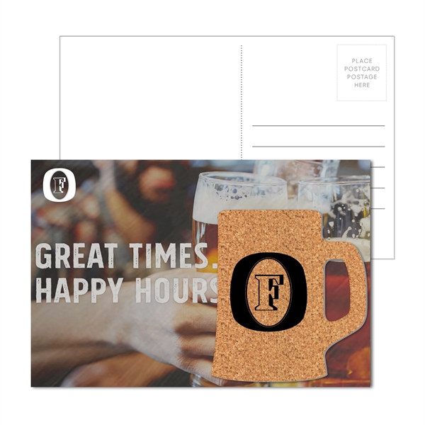 Customizable 6" x 4" full-color postcard with beer mug-shaped cork coaster... from ASI 90807 Tekweld