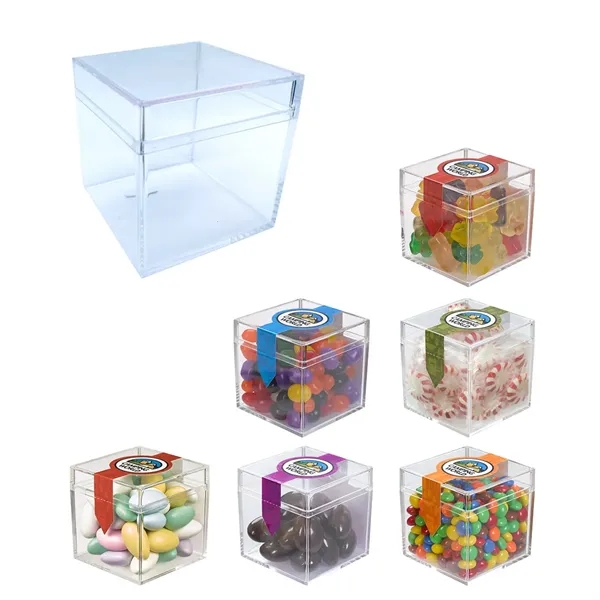 Cube shape container made of acrylic and filled with your choice... from ASI 61125 Hit Promotional Products / Hit®