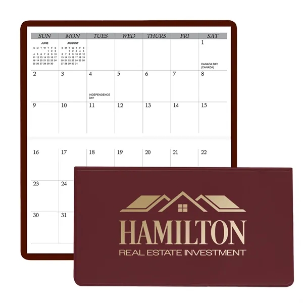 3.62"H x 6.75"W 13-month horizontally-oriented folding planner with executive vinyl cover.... from ASI 54040 Fey Promo / Fey Calendar Impressions