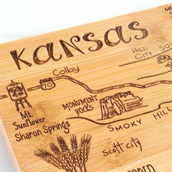 Kansas shaped destination cutting board.... from ASI 91565 Totally Bamboo / Totally Bamboo