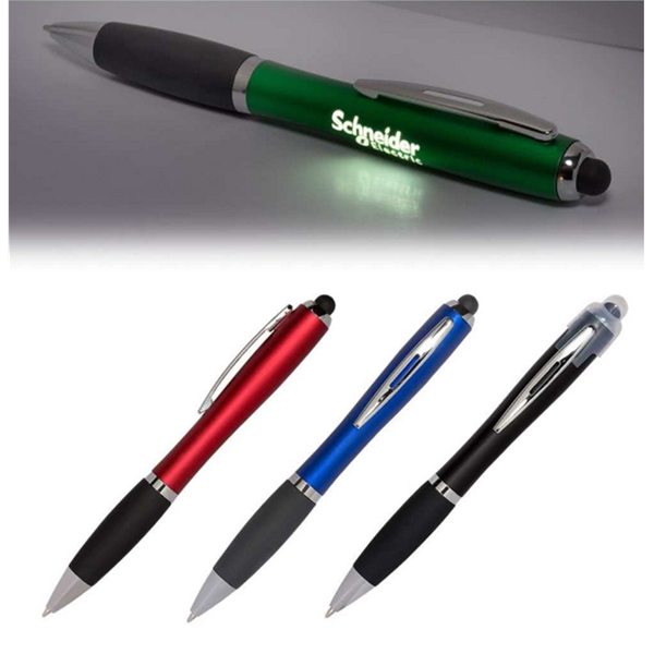 Ballpoint pen with a painted metallic surface, a stylus, and a... from ASI 37218 Athena Promo (tm)