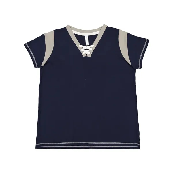 Ladies' Curvy Lace Up Fine Jersey Tee... from ASI 84358 S&S Activewear