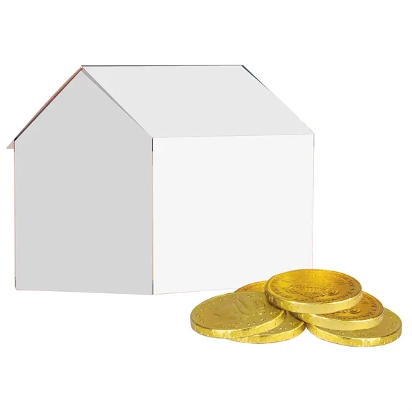 House shaped box filled with Gold Chocolate Coins... from ASI 71685 Midnite Snax®