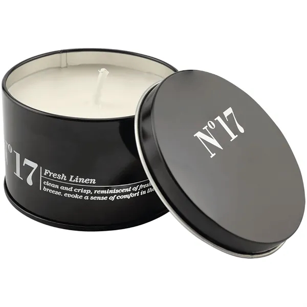 5.3 oz. Crisp Linen Candle in a Black Metal Tin... from ASI 74601 Calico