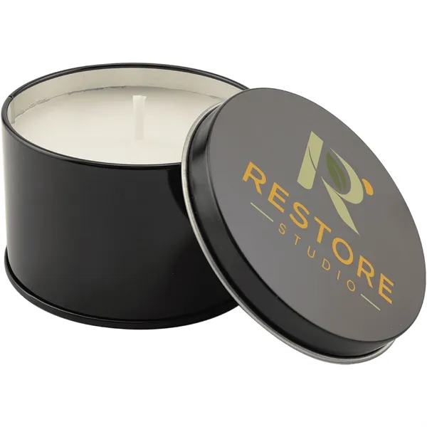 5.3 oz. Crisp Linen Candle in a Black Metal Tin... from ASI 74601 Calico