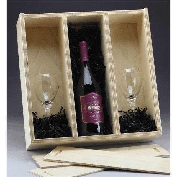 15.5" x 15.6" finished birch wood triple wine bottle box with... from ASI 92531 Unique Custom Products / UCP