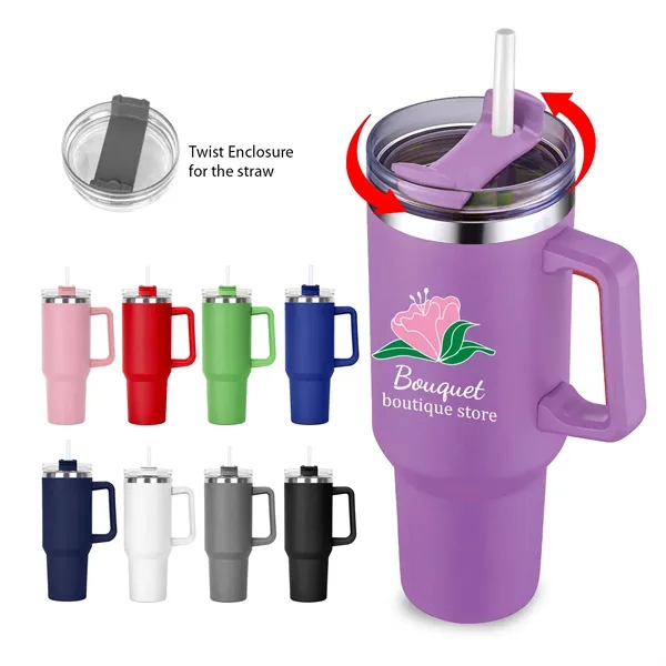 40 OZ. S/S Travel Mug with Handle & Straw... from ASI 41511 Brainchild USA Inc / BrainChild Gift Club