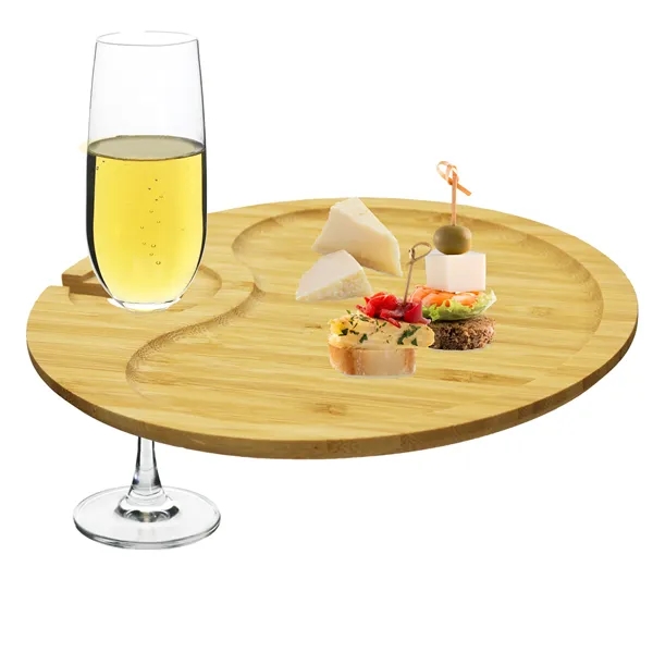 Eco-friendly Bamboo Round Tray with Wine Glass Holder... from ASI 55450 Franmara Inc