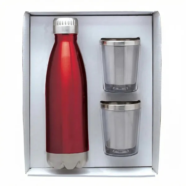 Double-wall 18/8 steel water bottle with two cocktail tumblers in a... from ASI 46755 Cosmo Promos