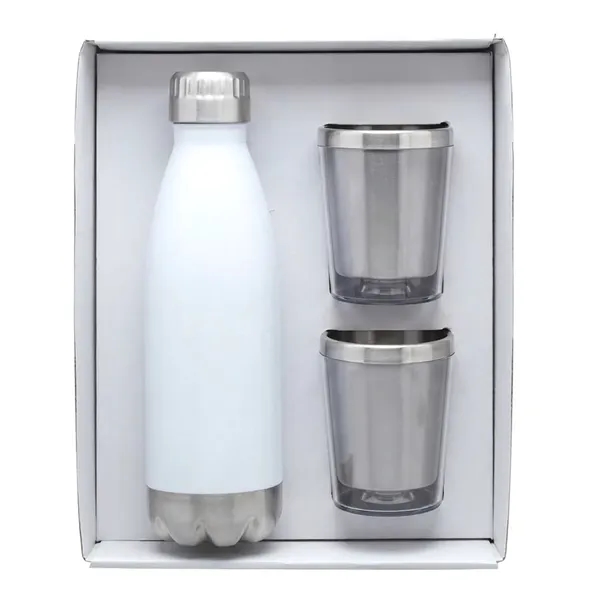 Double-wall 18/8 steel water bottle with two cocktail tumblers in a... from ASI 46755 Cosmo Promos