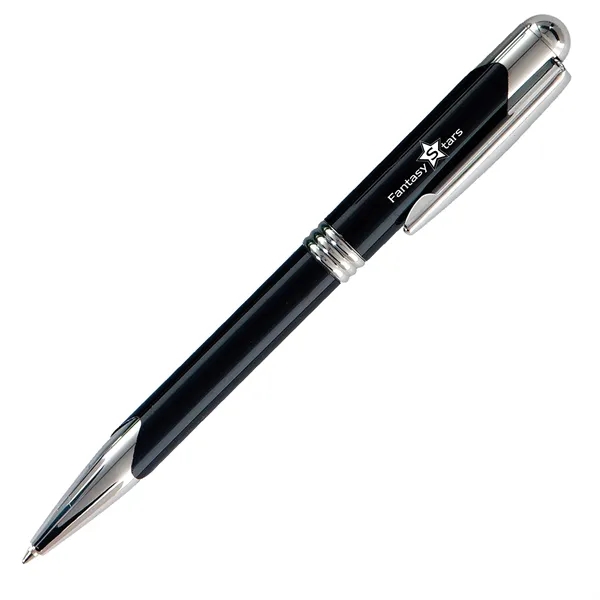 Metal twist-action ballpoint pen with silver tone writing tip, pocket clip,... from ASI 68507 The Magnet Group / Castelli