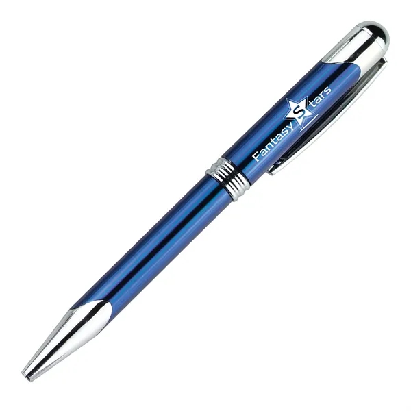 Metal twist-action ballpoint pen with silver tone writing tip, pocket clip,... from ASI 68507 The Magnet Group / Castelli