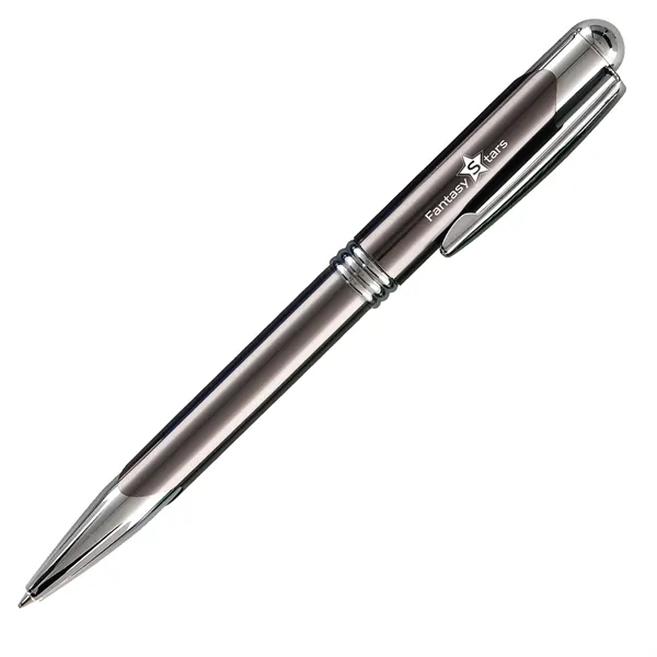 Metal twist-action ballpoint pen with silver tone writing tip, pocket clip,... from ASI 68507 The Magnet Group / Castelli
