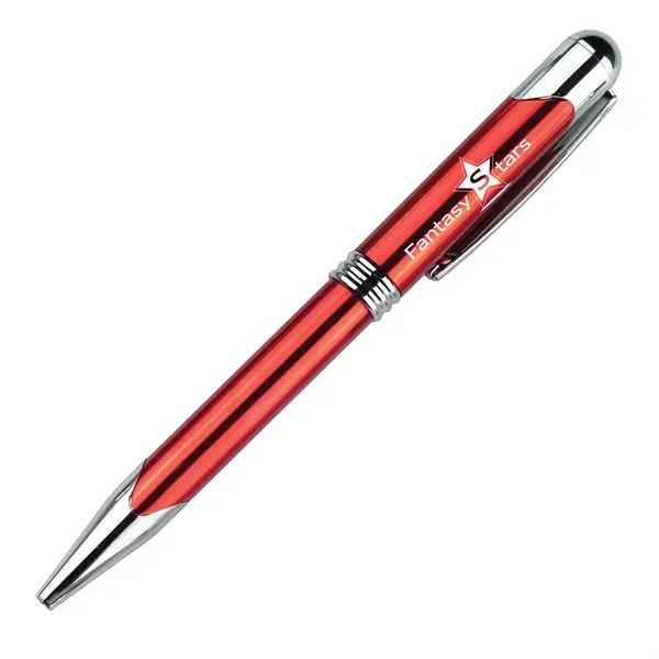 Metal twist-action ballpoint pen with silver tone writing tip, pocket clip,... from ASI 68507 The Magnet Group / Castelli