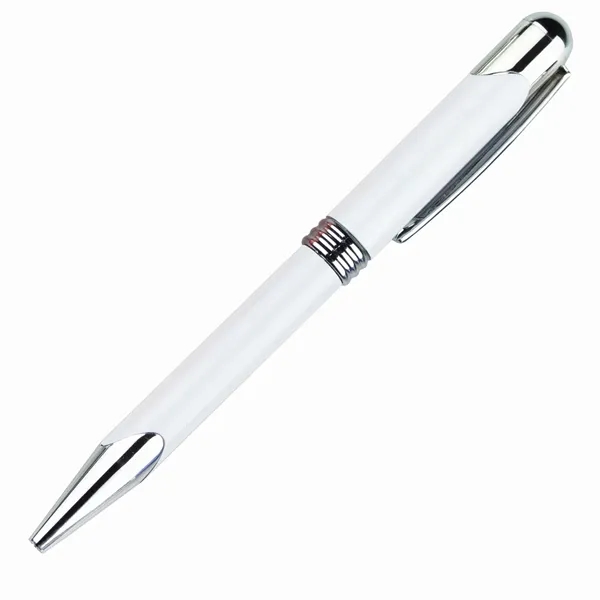 Metal twist-action ballpoint pen with silver tone writing tip, pocket clip,... from ASI 68507 The Magnet Group / Castelli