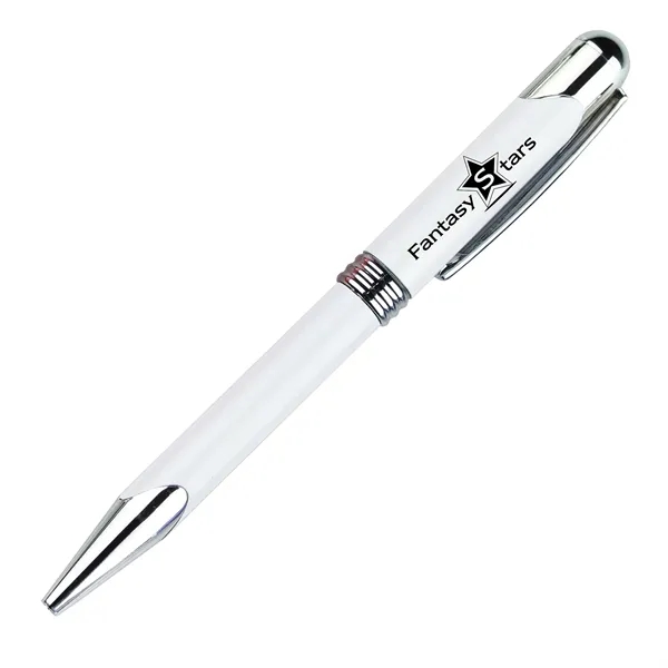 Metal twist-action ballpoint pen with silver tone writing tip, pocket clip,... from ASI 68507 The Magnet Group / Castelli