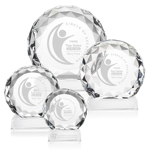 Optical crystal round award with faceted edges on a base.... from ASI 84592 St Regis Group / St Regis