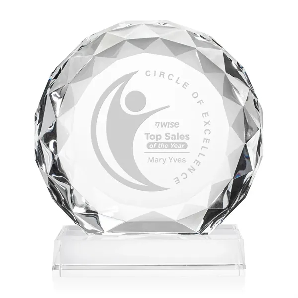 Optical crystal round award with faceted edges on a base.... from ASI 84592 St Regis Group / St Regis