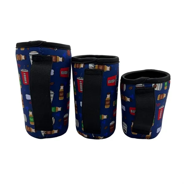Neoprene beverage holder sleeve with handle plus full color sublimation on... from ASI 37218 Athena Promo (tm)