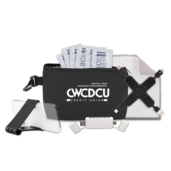 10 pcs Cleaning and Charging Tech Kit in Black Mesh Zipper... from ASI 62660 Innovation Line