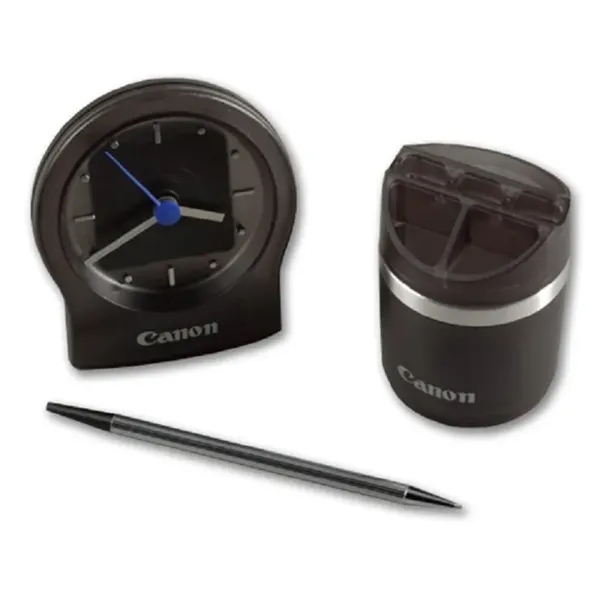 Desk clock and caddy set with pen battery not included.... from ASI 88156 Solid Dimensions Inc