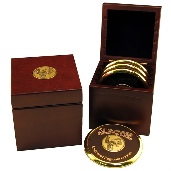 Wood Boxed 4 Metal & Leather Coaster Set... from ASI 88156 Solid Dimensions Inc / Solid Dimensions Line