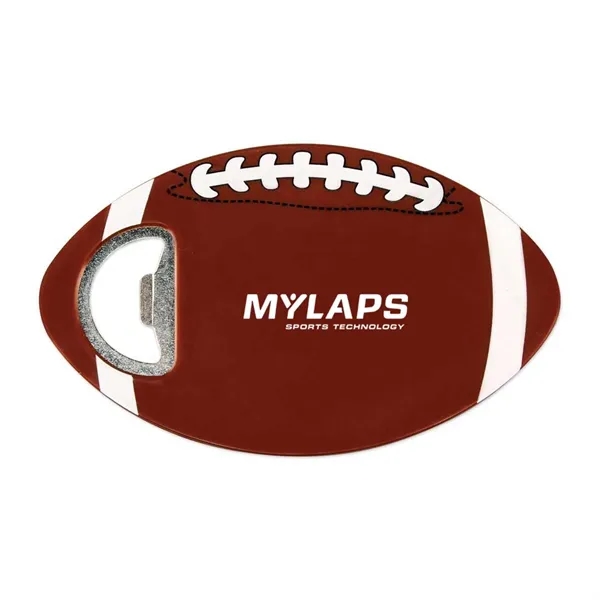 Football shaped bottle opener with magnetic back.... from ASI 63549 Jornik Manufacturing Corp / Jornik