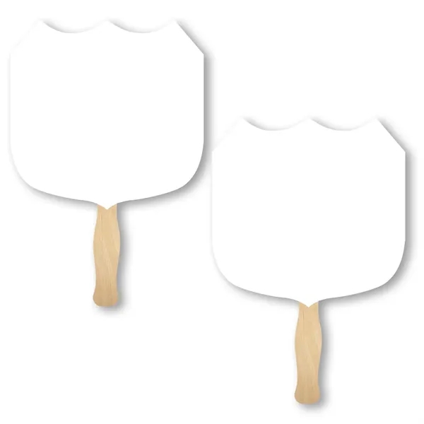 Sandwich Style Stock shape Shield hand fan with wood handle attached... from ASI 93520 Ventura Inc