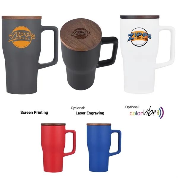 18 oz ceramic mug with sleek wooden lid.... from ASI 99030 Zipline / Zipline Zipline®
