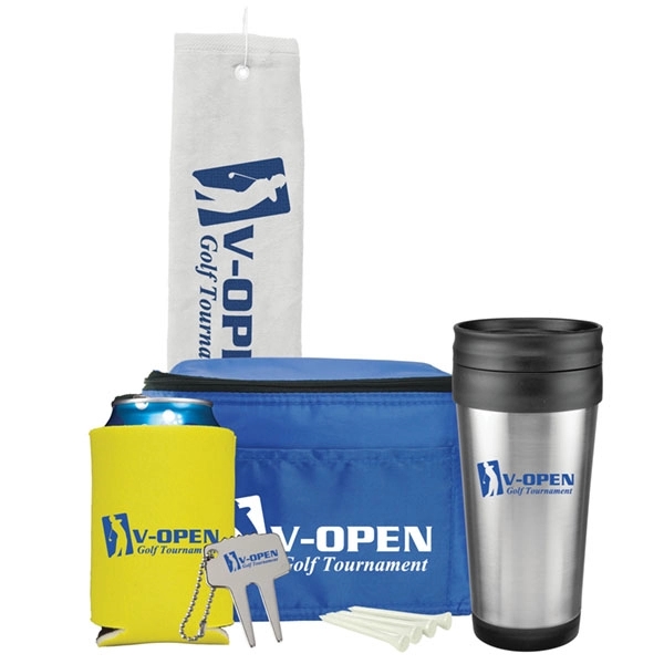 14 oz. tumbler, divot repair tool, golf towel, can cooler and... from ASI 43051 CPS / Keystone CPS CPS/Keystone