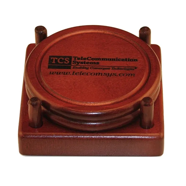 Round wood 2 coaster set with wood holder.... from ASI 88156 Solid Dimensions Inc / Solid Dimensions Line