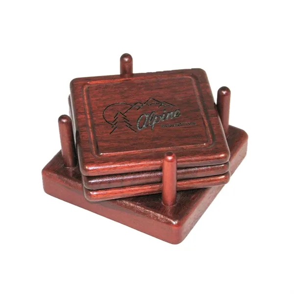 Square wood 4 coaster set with wooden holder.... from ASI 88156 Solid Dimensions Inc / Solid Dimensions Line