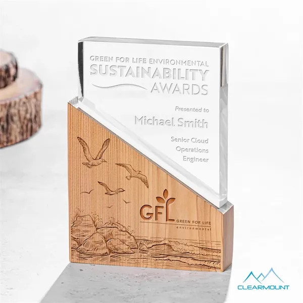 The Rocheux Award is crafted from a slanted piece of wood... from ASI 84592 St Regis Group / Clearmount