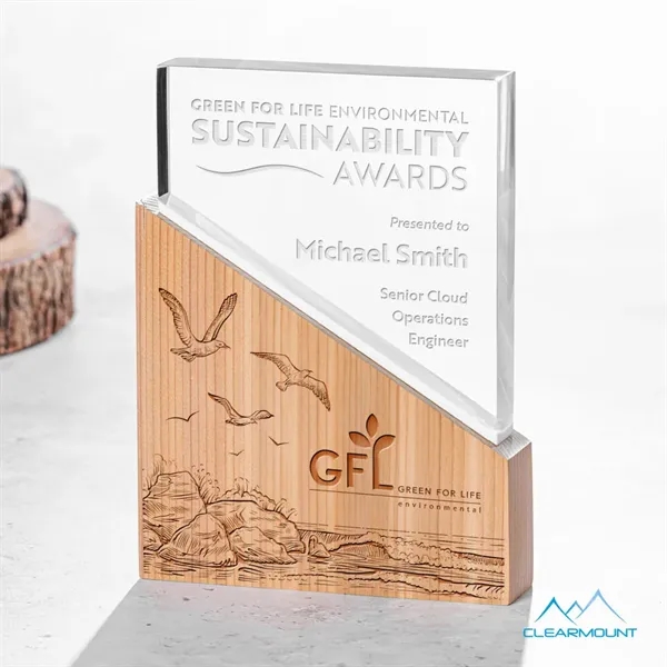 The Rocheux Award is crafted from a slanted piece of wood... from ASI 84592 St Regis Group / Clearmount