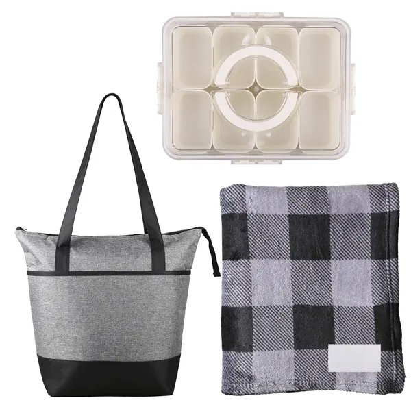 Picnic set with blanket, cooler bag, and portable snack tray.... from ASI 61966 HPG / Beacon Promotions