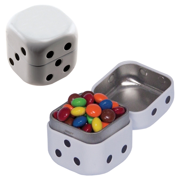 Dice-shaped tin filled with your choice of mints, candy or gum... from ASI 61125 Hit Promotional Products