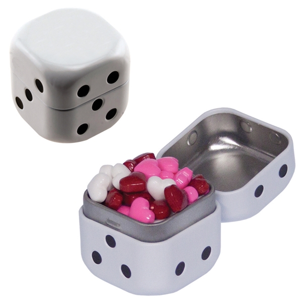 Dice-shaped tin filled with your choice of mints, candy or gum... from ASI 61125 Hit Promotional Products