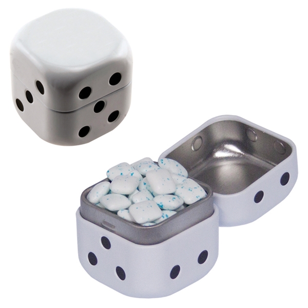 Dice-shaped tin filled with your choice of mints, candy or gum... from ASI 61125 Hit Promotional Products