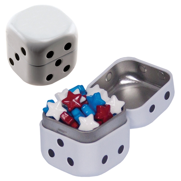 Dice-shaped tin filled with your choice of mints, candy or gum... from ASI 61125 Hit Promotional Products