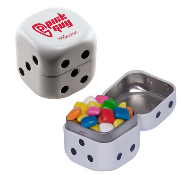 Dice-shaped tin filled with your choice of mints, candy or gum... from ASI 61125 Hit Promotional Products