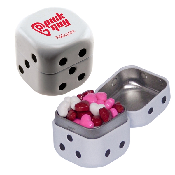Dice-shaped tin filled with your choice of mints, candy or gum... from ASI 61125 Hit Promotional Products