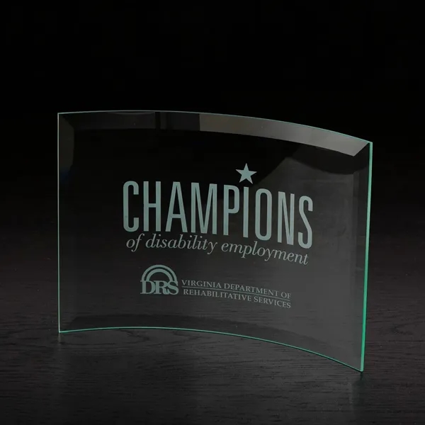 7" x 10" x 0.19" free-standing jade glass award with curved... from ASI 68507 The Magnet Group / Benchmark Crystal & Clocks